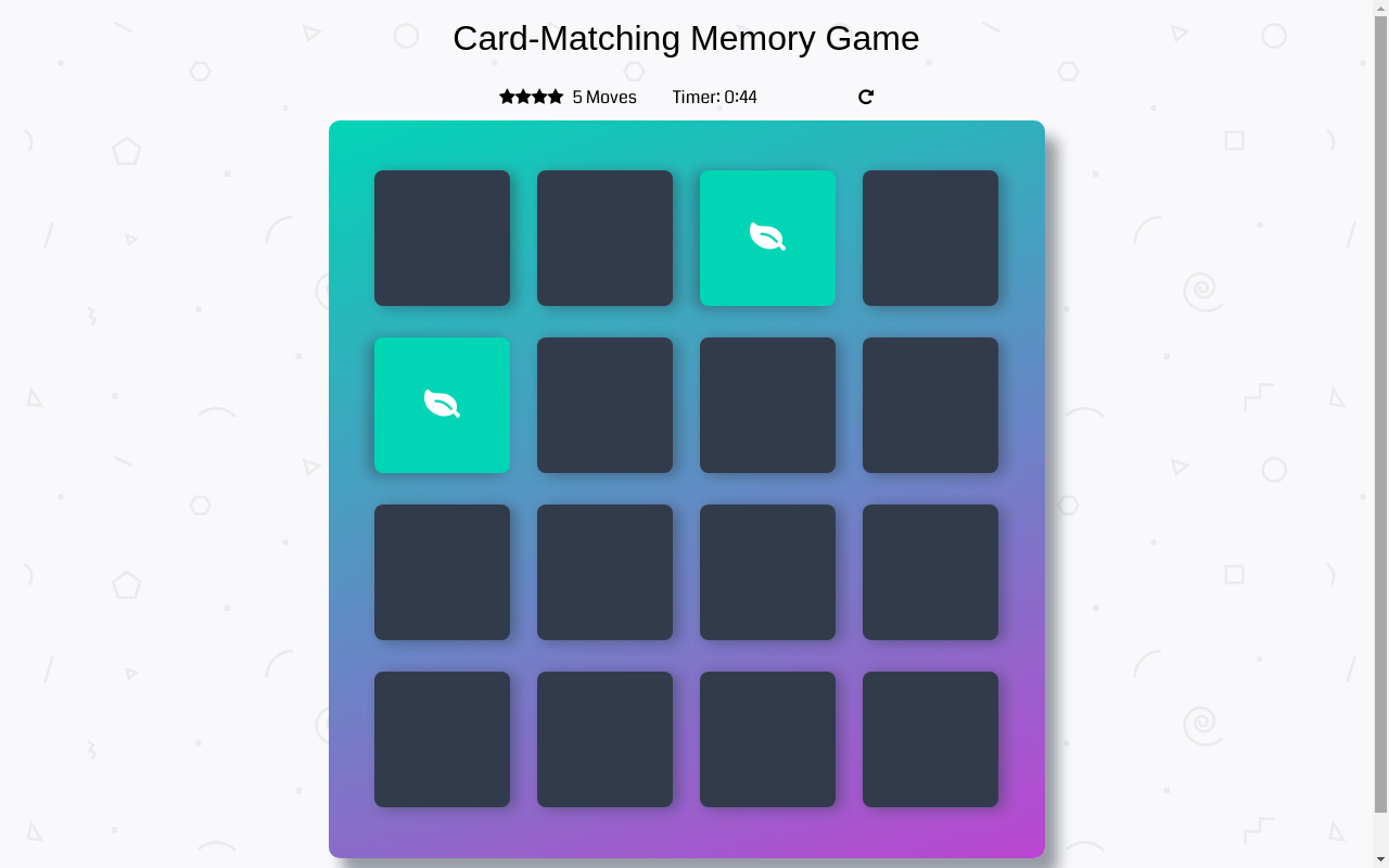 Interactive one-page web app card-matching memory game