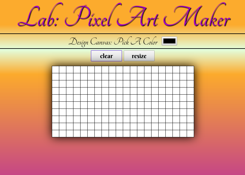 Interactive one-page web app pixel painter